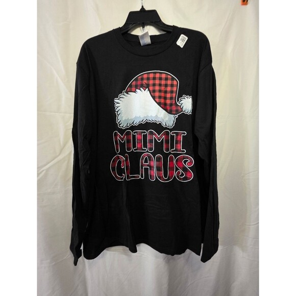 Tops - Mimi Claus Women's Long Sleeve Christmas T-Shirt Sz XXL Buffalo Plaid Santa Hat